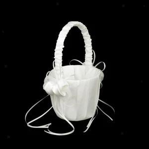 Satin Lovely Ivory Bud Wedding Flower Girl Basket - Picture 1 of 7
