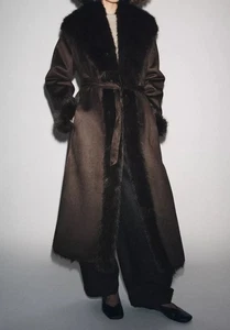 ZARA BELTED FAUX FUR COAT ZW COLLECTION BROWN NEW FW25/26 S M L REF 3581/240/700 - Picture 1 of 5