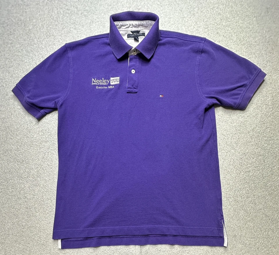 VINTAGE TCU Horned Frogs Polo Shirt Adult XL Purple NCAA Tommy Hilfiger Mens - Image 1 of 4