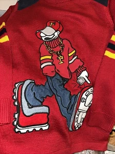 Vintage 90s Paco Jeans Elite Cartoon Hip Hop Character Knit Sweater Boys 12-14 - Picture 1 of 8