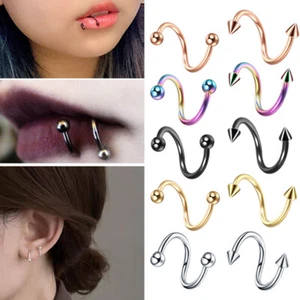 Surgical Steel Spiral Twisted Lip Rings Nose Rings Ear Cartilage Helix Pierci ε - Picture 1 of 17