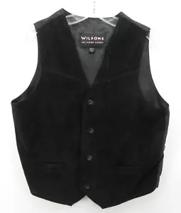 VINTAGE Wilsons Leather Vest Men Medium Black Suede Moto Western Buckle Back - Picture 1 of 10