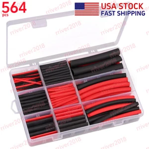 564PCS 3:1 Kit tubi termoretraibili a doppia parete foderati in colla adesiva, nero e rosso - Foto 1 di 7