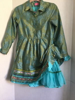 Oilily European Girl 11 12 Yr Dress 100% Silk Special Occasion Teal Green Easter - Image 1 of 4
