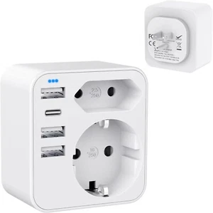 Adattatore Presa Americana USA Con 3 USB-A e 1 USB-C (3.4A 17W) Spina 6 in 1 - Foto 1 di 8