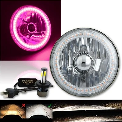 Faro Halo Rosa SMD Cristal 5-3/4" con Bombilla LED H4 20/40W Harley Moto Foto 1 de 4