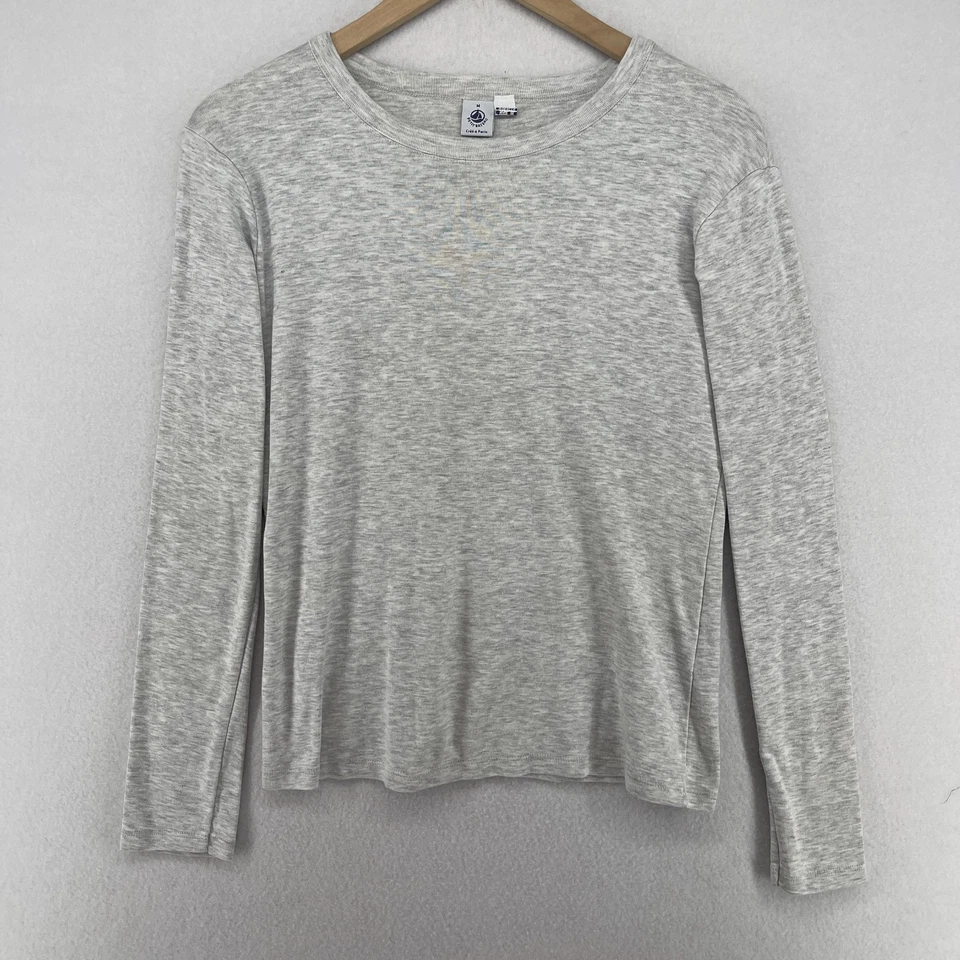 Camiseta deportiva PETIT BATEAU para mujer M icónica de algodón manga larga cuello redondo gris Foto 1 de 4