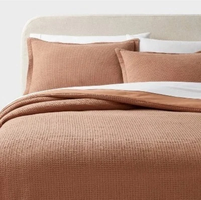 Full/Queen Washed Waffle Weave Duvet Cover and Sham Set Camel - Threshold - Image 1 of 4