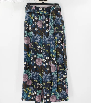 Pantalones J Crew x Abigail Borg para mujer 00 pierna ancha seda azul verdoso estampado floral corbata Foto 1 de 4