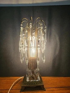 VINTAGE BRASS & CRYSTAL TABLETOP WATERFALL LAMP - Picture 1 of 22