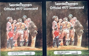 🔥 Lot Of 2 1977 Seattle Mariners Official Scorecard Programs Angels and Yankees - Picture 1 of 4