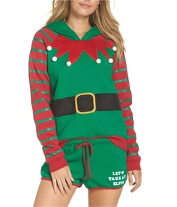Cozy Zoe Womens Let's Take An Elfie Pajama Set, Green, Small - Picture 1 of 1