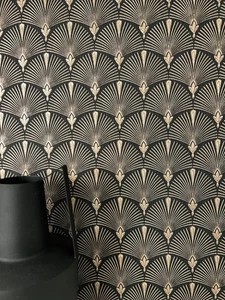 Tapete Vliestapete Schwarz Fächer Ornamente  Mustertapete Retro - Bild 1 von 6