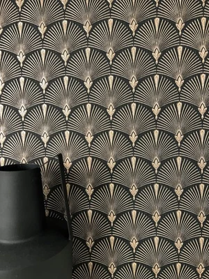Tapete Vliestapete Schwarz Fächer Ornamente  Mustertapete Retro - Bild 1 von 4