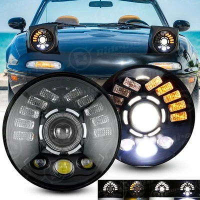 7"inch Round LED Headlights with Turn Signal For 1990-97 Mazda NA Miata MX5 MX-5 Foto 1 de 4