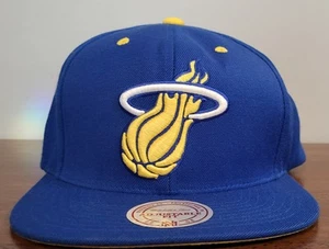 Miami Heat Mitchell And Ness Snapback Hat Blue And Yellow New With Tags - Picture 1 of 8