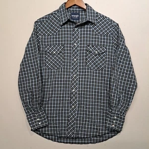 Camisa Wrangler Para Hombre Mediana Azul Algodón a Cuadros Manga Larga Estilo Occidental Vaquero  - Imagen 1 de 13