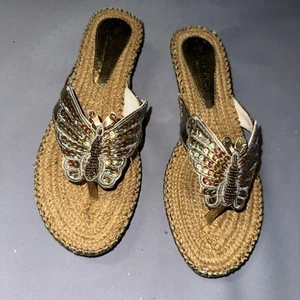 Lena Luisa Butterfly Flip Flap Gold Slide On Sandals Shoes Size 6 - Picture 1 of 6