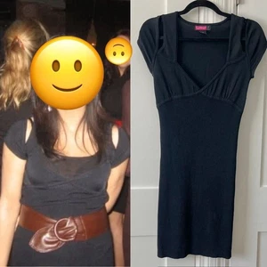 Say What? Y2K Ribbed Knit Bodycon Mini Dress Black Sz M - Picture 1 of 16