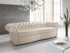 Design Chesterfield Sofa 3 - Seater Couch White Upholstered Faux Leather Modern