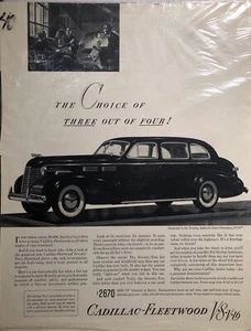 1940 Vintage Cadillac Ad - The Choice of Three Out of Four! - Picture 1 of 2