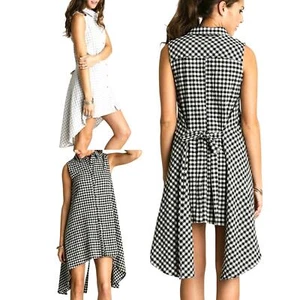 Umgee Dress Size S Black Tie Button Retro Fairy Checkered Relaxed Shift Womens - Picture 1 of 4