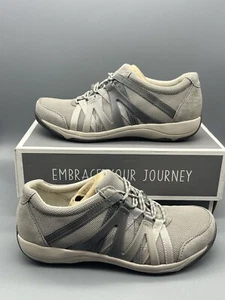 Dansko Henriette Suede Women’s 37 Grey Leather Fabric Bungee Tie Shoes New Box - Picture 1 of 16
