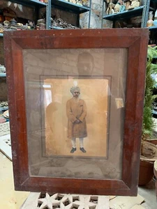 1900's Vintage Old Rajasthani Royal Family Man Portrait Painting Wooden Framed - Picture 1 of 6