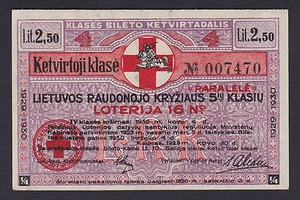 Lithuania Lottery ticket 1929 - 1930 Nr.16, Klase 4, Series: 007470  Red Cross - Picture 1 of 2