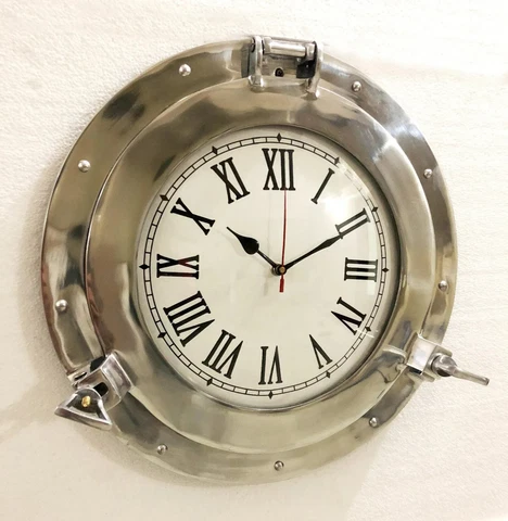 Nautical Wall Clock ~ Porthole Design Clock ~ Wall Mount Maritime Clock ~ 15" Cover