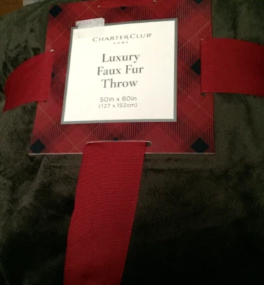 Charter Club MINK Faux Fur Solid Brown Throw 50 x 60 - Image 1 of 3