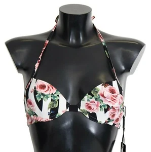 DOLCE & GABBANA Bikini Tops Multicolor Striped Rose Print Swimwear IT1 / XS $400 - Picture 1 of 7