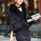 100%Real Knitted Mink Fur Cape With Fox Fur Collar Poncho Coat Jacket Overcoat