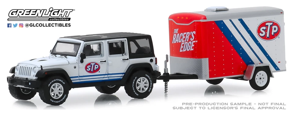 GREENLIGHT 1/64 HITCH & TOW 2015 JEEP WRANGLER UNLIMITED & CARGO TRAILER 32180-B - Image 1 of 1