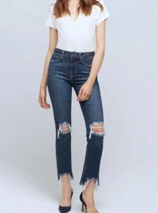 L'AGENCE Jeans Blue High Line High-Rise Skinny Distressed Women’s Sz 29 Stretch - Picture 1 of 12