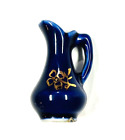 Dollhouse Miniature Ceramic Pitcher Blue with Gold Design