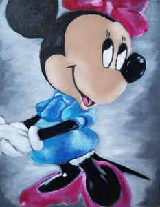 Original oil painting Minnie Mouse Disney Gift Kids Art 100% Handmade 9.4x11.8 - Picture 1 of 4