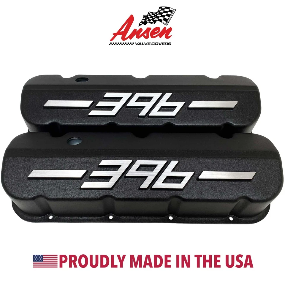 Big Block Chevy 454 Tall Valve Covers Black With Raised Logo - Ansen USA
