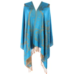 Luxurious Turquoise Floral Pashmina Shawl - Soft Cashmere Feel - br br Elegant - Picture 1 of 7