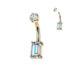 Titanium Internally Threaded Rectangular Moissanite Belly Button Ring - Picture 1 of 6