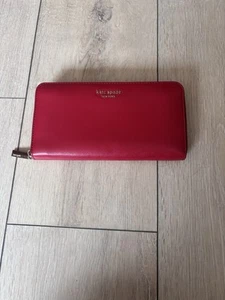 Kate Spade Zip Around Red Leather Wallet Large VGC - Picture 1 of 13