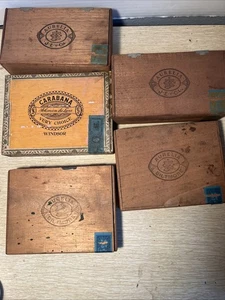 Vintage Lot Of 4 Wooden With Hinges And 1 Cardboard All Empty Cigar Boxes - Picture 1 of 4