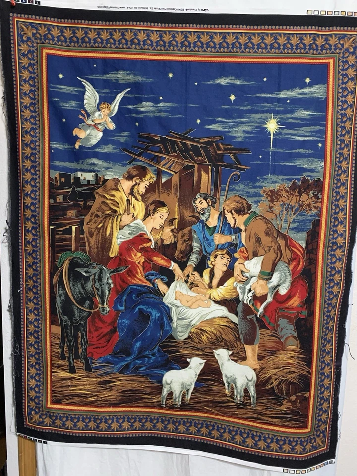 Belén de Navidad 2004 pesebre panel algodón Cranston 35"X44" puerta colgante Foto 1 de 1