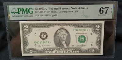 2003 A 2 Dollar Bill Star Note-PMG 67 KEY-DATE 320K printed) Free shipping - Image 1 of 2