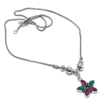 Kashmir Ruby,Emerald(Simulated) Gift Jewelry Necklace 18" X-Mas Gift N594 - Image 1 of 2