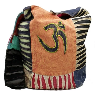 Tasche Große Schultertasche OM Patchwork Beutel Baumwolle Hippie Goa Indie Bunt - Bild 1 von 4