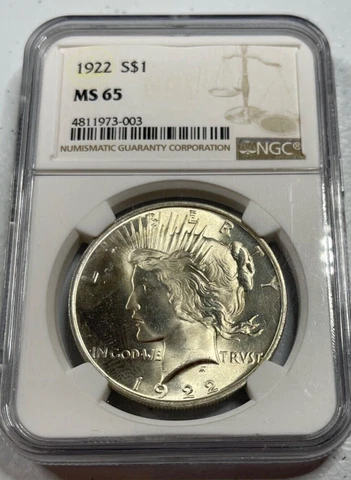 1922  Peace US Silver Dollar,   MS65 by NGC,   an EXQUISITE looking coin!!! Cover