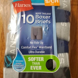 Hanes Boys Youth 10 Pack Gray Multicolor Tagless Boxer Briefs sz S Small 6-8 New - Picture 1 of 10