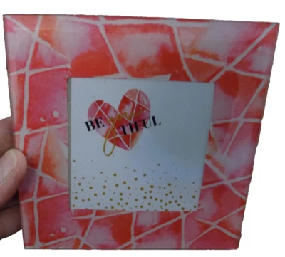 Marco de fotos abstracto geométrico borde biselado rosa coral 5x5" apertura de fotos 3x3" Foto 1 de 4