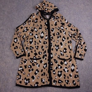 Chico’s Cardigan Sweater XL 3 Tunic Long Magnet Button Animal Print Hooded - Picture 1 of 10